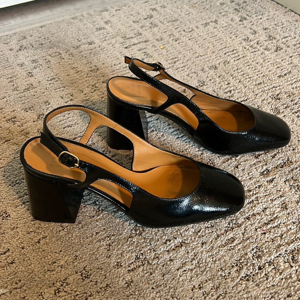 Sézane Elisa sling backs black patent leather size 8
